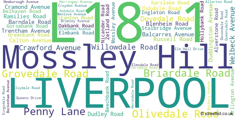 A word cloud for the L18 1 postcode